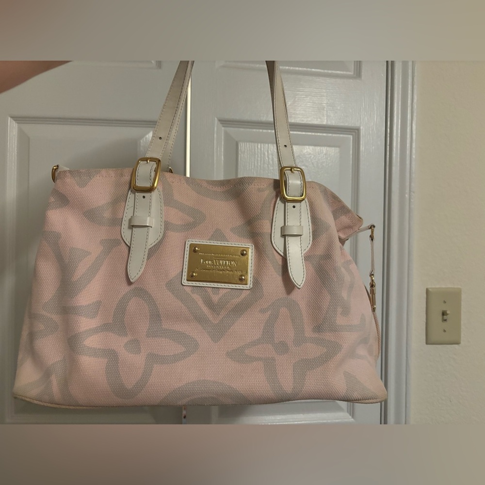 Authentic Louis Vuitton Tahitienne Cabas PM Canvas Tote Bag Purse Pink